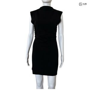 Reformation Black Sleeveless Side Ruched Organic Cotton Mock Neck Mini Dress - M